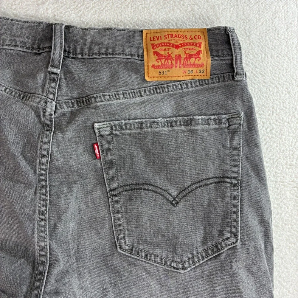 Levi 531 Athletic Slim Jeans Mens 36x31 Gray‎ Distressed Stretch Casual Denim